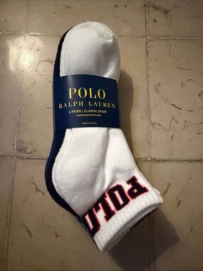 Polo by Ralph Lauren White & Navy Athletic Socks - 6 Pairs